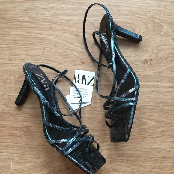 ZARA SNAKESKIN PRINT LEATHER HIGH-HEEL SANDALS WITH SQUARE TOES Size 6.5… - Picture 8 of 9